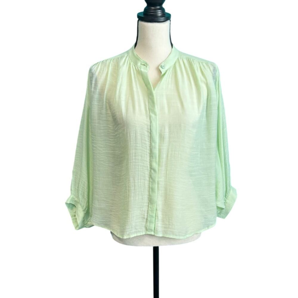 Maeve Light Lime Green Butterfly Sleeve Button Up Blouse Women's XS